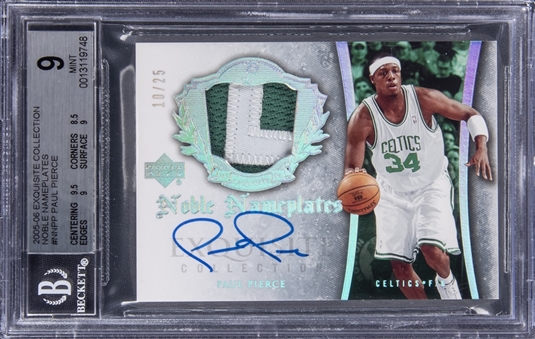 2005-06 UD "Exquisite Collection" Noble Nameplates #NNPP Paul Pierce Signed Patch Card (#10/25) - BGS MINT 9/BGS 10